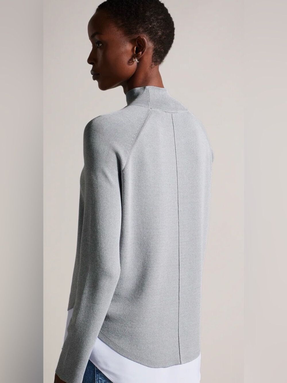 Ted Baker Popilia Light Gray Knit Mock-Neck Sweater size 2 medium - Picture 2 of 9